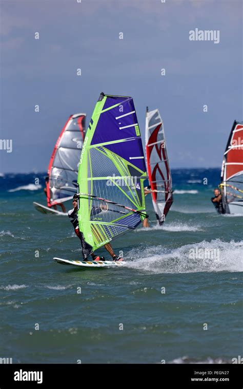 Windsurfing On A Windy Day Stock Photo Alamy