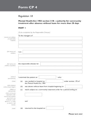 Fillable Online Mental Health Act Form CP 4 Form Fax Email Print