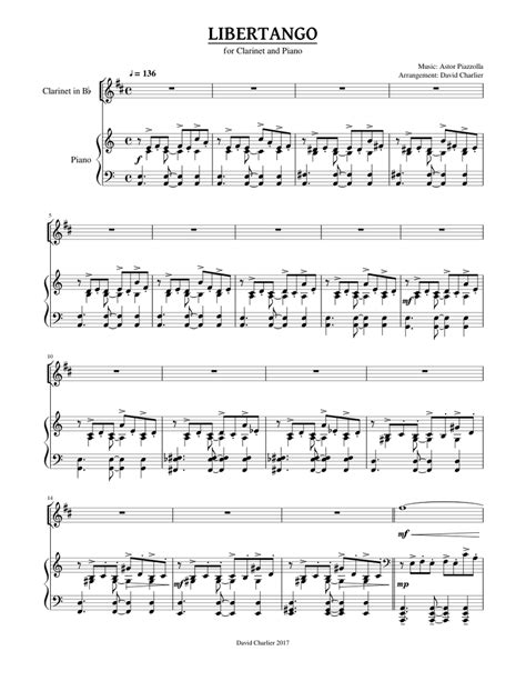 Astor Piazzolla Libertango Sheet Music For Piano Clarinet In B Flat