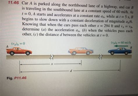 Solved 11 46 Car A Is Parked Along The Northbound Lane Of A Chegg