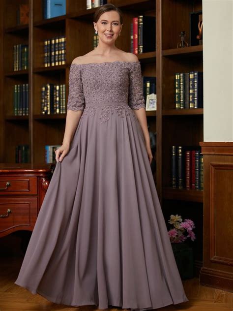 A Line Princess Chiffon Applique Off The Shoulder Sleeves Floor