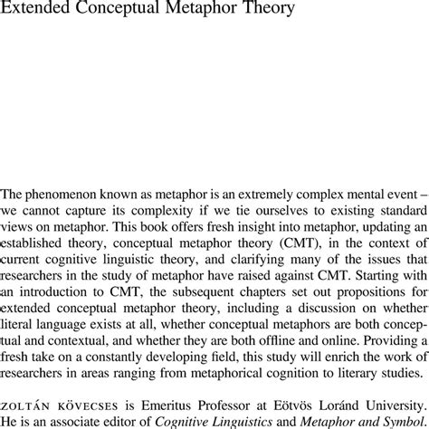 Extended Conceptual Metaphor Theory - Extended Conceptual Metaphor Theory