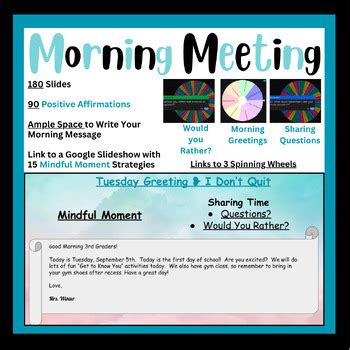 Morning Meeting Includes 15 Mindful Moments Interactive Spinning Wheels