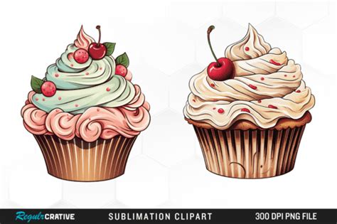 Watercolor Vintage Cupcake Clipart Png Graphic By Regulrcrative