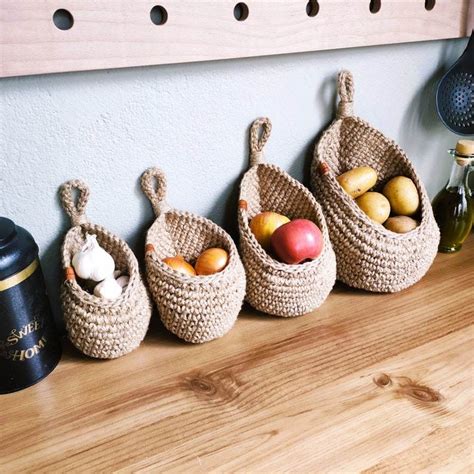 Jute Hanging Wall Baskets Kitchen Storage Basket Rustic Baskets Set