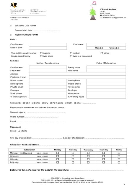 Fillable Online Formulaire De Confirmation Dinscription Dun Enfant Fax