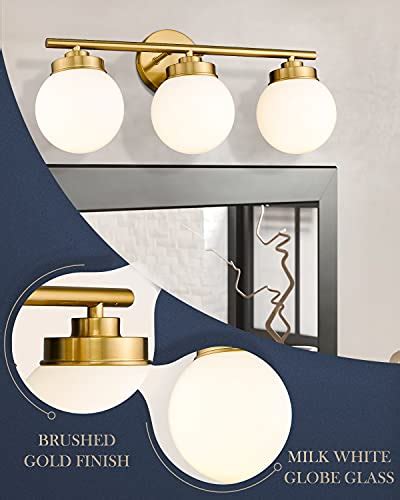 Lms Gold Bathroom Light Fixtures 3 Light Globe Bathroom Vanity Lights With White Glass Shade