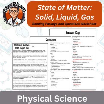 States Of Matter Solid Liquid Gas Reading Passage And Questions