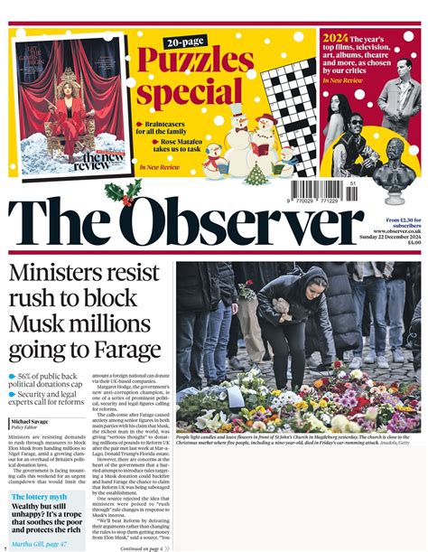 Observer Front Page 22nd Of December 2024 Tomorrow S Papers Today