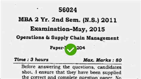 2015 Mdu Mba 2nd Sem Operations And Supply Chain Management Question Paper Youtube