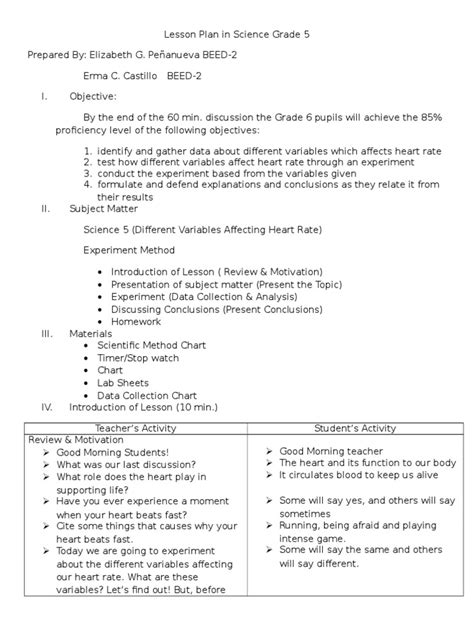 lesson plan for kindergarten science