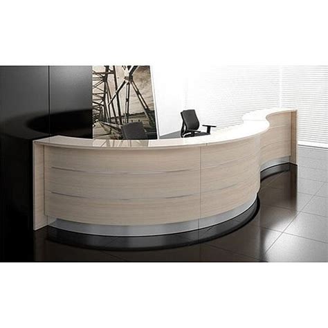 Valde Curved Wood Effect Reception Unit Canadian Oak Steel Kick Plate