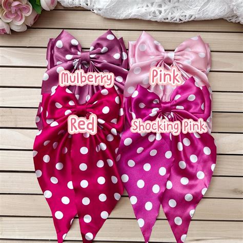 polkadots satin bow hair clip big bowknot ponytail streamer