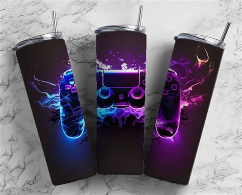 Neon Lila Blau Gamer Control 20 Oz Skinny Becher Sublimation Design