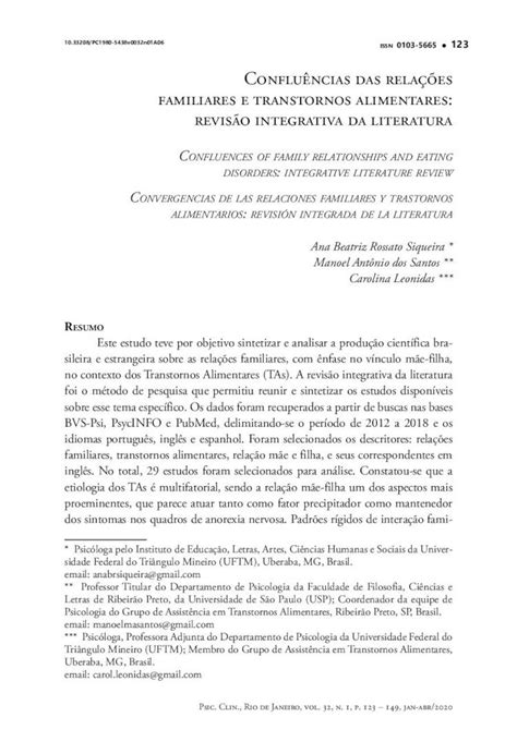 PDF Confluências das relações familiares e transtornos pepsic