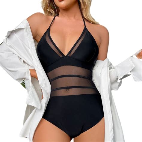 New Hot Selling Solid Color Mesh Splicing Backless Sexy Jumpsuit Bikini Swimsuit For Women