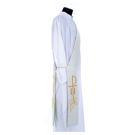 Deacon Stole in polyester, bi-colored white, green, Chi-rho | online sales on HOLYART.com