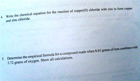 Solved For The Reaction Of Copper Ii Chloride With Zinc To Form