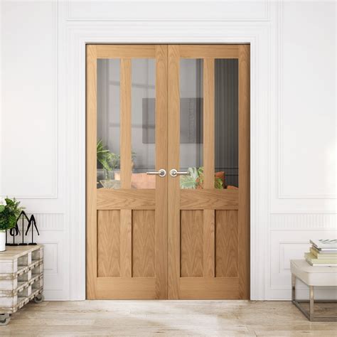 Internal Oak Unfinished Shaker P L Glazed Pair Door Leader Trade