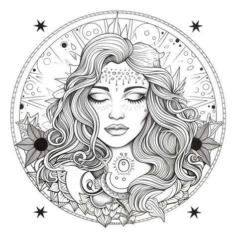 Moon Goddess Adult Coloring Page Coloring Page