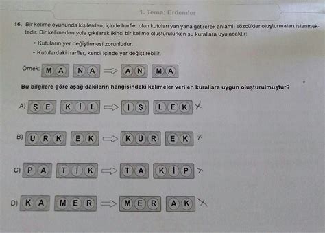 Tema Erdemler Bir Kelime Oyununda Ki Ilerden I Inde Harfler