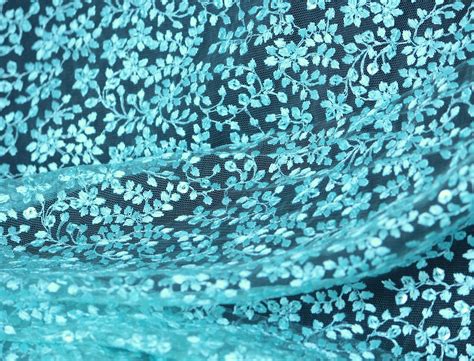 Half Yard Aqua Blue Tulle Embroidery Fabric With Of Scalloped Etsy