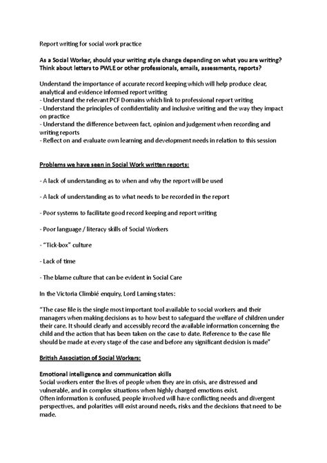 Report writing for social work practice - It should clearly and