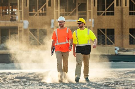 Premium Photo | Builders on the job two builders in a hard hat at ...