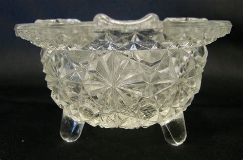 Fenton Clear Glass Button Daisy Tri Foot Round Kettle Ashtray Vintage