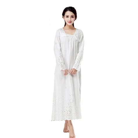 Palace Style Nightgown Women 100 Cotton Long Sleeve Embroidery