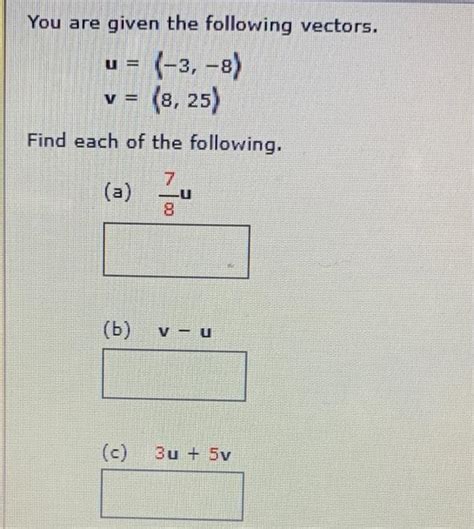 Solved 2 Find U 3v V U And 2u 5v 3 U 8 3 V Chegg