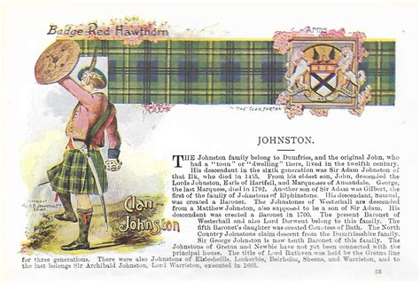 Vintage 1930's Scottish Clan Tartan Print-johnston-badges Arms Clan ...