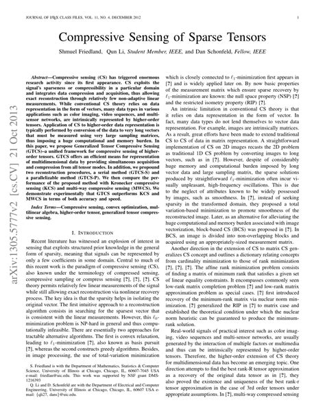 Pdf Compressive Sensing Of Sparse Tensors