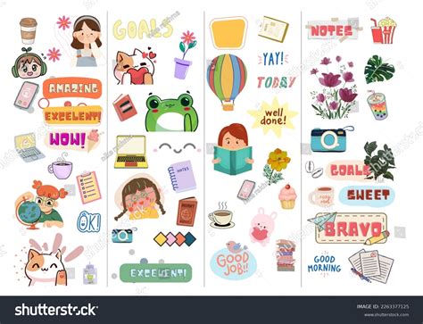 Cute Printable Sticker Collection Popular Motivation Stock Illustration ...