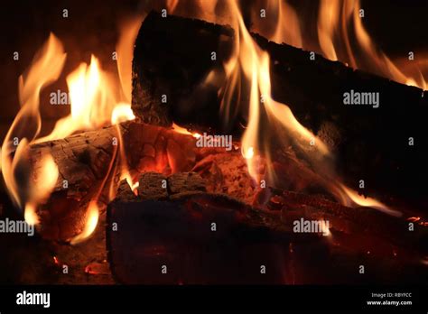 Beautiful Hot Fire Burning In A Fireplace Stock Photo Alamy