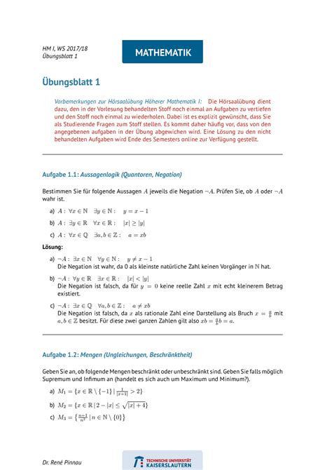 HM1 WS1718 Übungsblatt 1 HM I WS 2017 18 Übungsblatt 1 MATHEMATIK