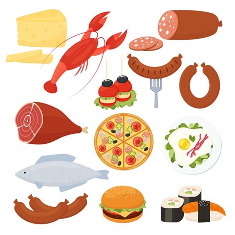 Conjunto de iconos de comida tradicional vector para un menú con una