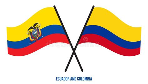 Ecuador And Colombia Flags Crossed And Waving Flat Style Official