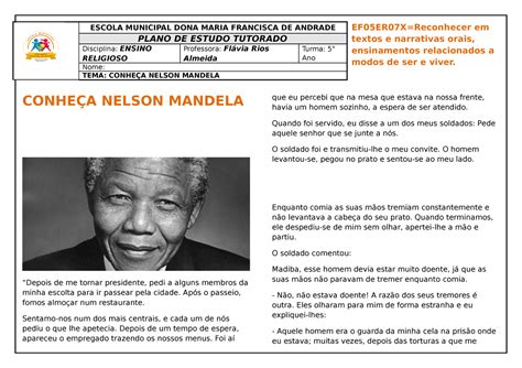 5º Ano Ef05er07x Nelson Mandela Ef05er07x Reconhecer Em Textos E