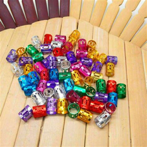 100Pcs Colored Dreadlock Beads Hair Braid Beard Adjustable Cuff Tube