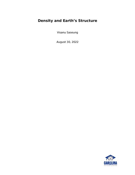 PHY 205L M1 Density And Earths Structure Lab Report Density And Earth