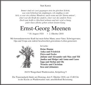 Traueranzeigen Von Ernst Georg Meenen Nordwest Trauer De