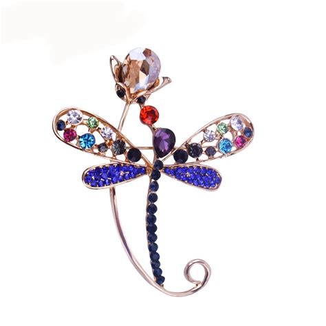 Bohemia Insect Brooch Pins Classic Dragonfly Crystal Brooches For Women Vintage Bijoux Gold