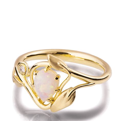 Opal Engagement Ring 18K Yellow Gold Opal Ring Opal Jewelry Etsy