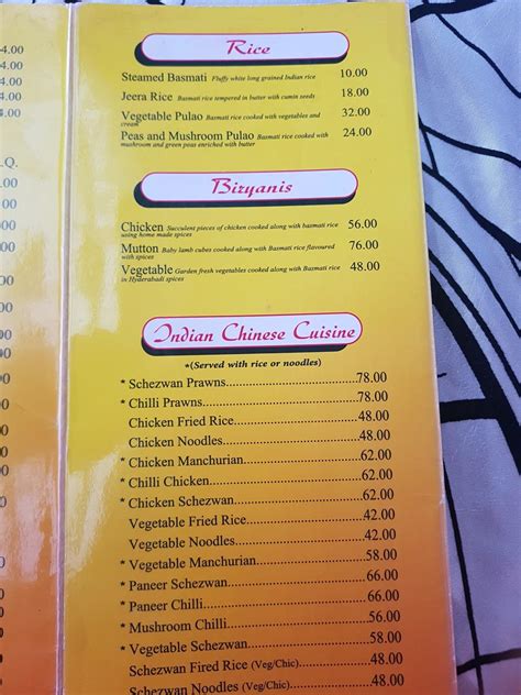 Menu at Bombay Blu restaurant, Durban