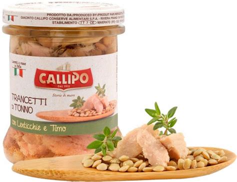 Тунец с чечевицей и свежим тимьяном в оливковом масле кусочками Callipo ...