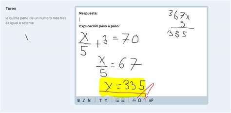 La Quinta Parte De Un Numero Mas Tres Es Igual A Setenta Brainly Lat