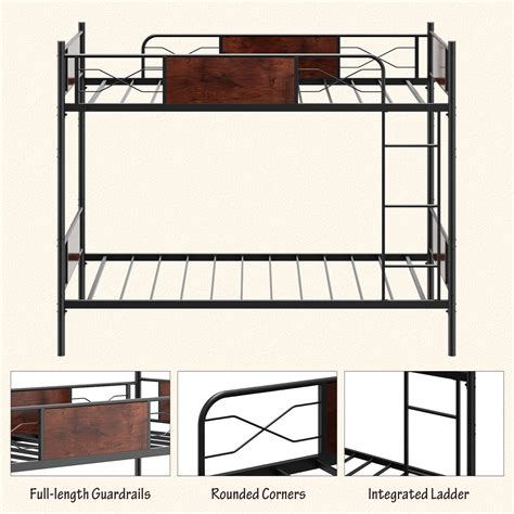 Costway Metal Bunk Bed Frame Rustic Brown