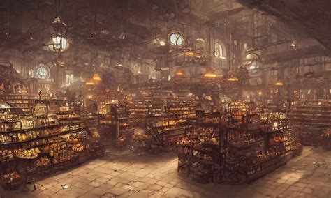 Interior Of A Steampunk Grocery Store Greg Rutkowski Stable Diffusion