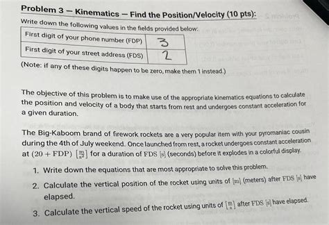 Solved - Problem 3 - Kinematics Find the Position/Velocity | Chegg.com